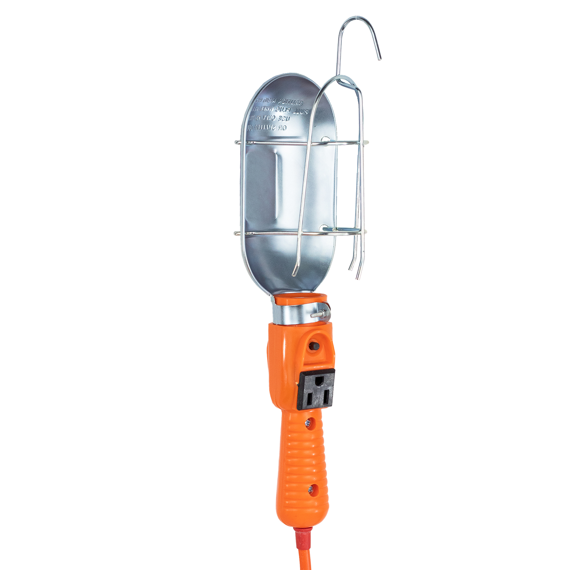 Lámpara de Taller con Canastilla Metálica Color Naranja de 15 Metros. Clavija de 1.31 mm, 127 V, 60 Hz, 13 Amps.
