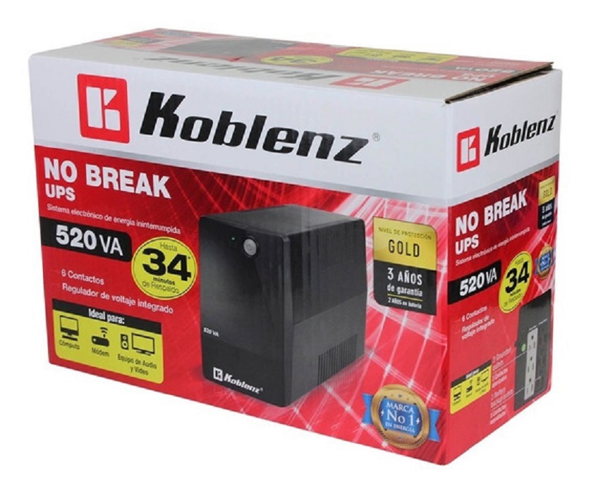 NO BREAK KOBLENZ  5216 R, 520VA/240W, 34 MIN, IN 90-145V, OUT 108-132V, 6 CONTACTOS 00-4241-00-6