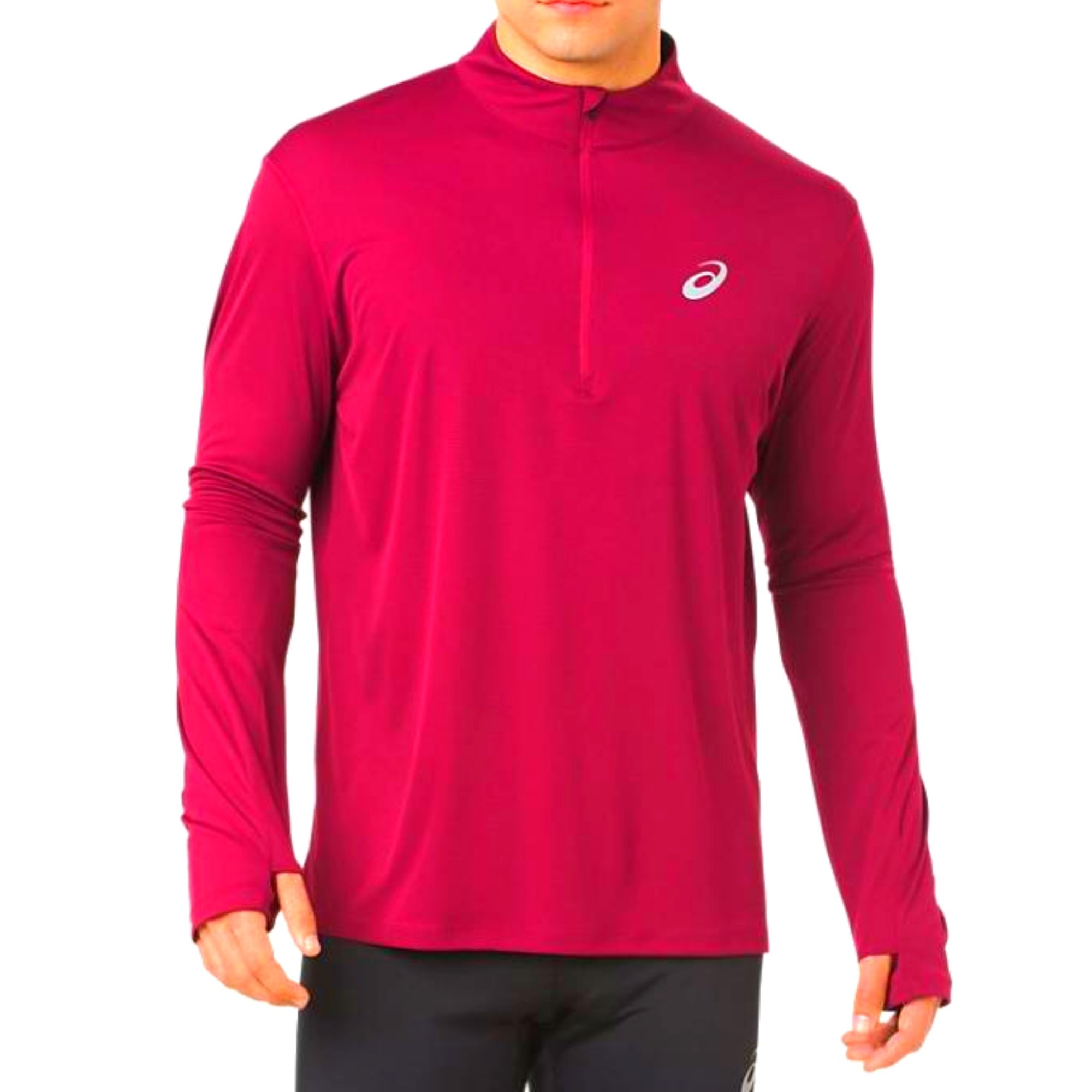 Chamarra Asics Deportiva Half Zip Roja Hombre Original 2011A012