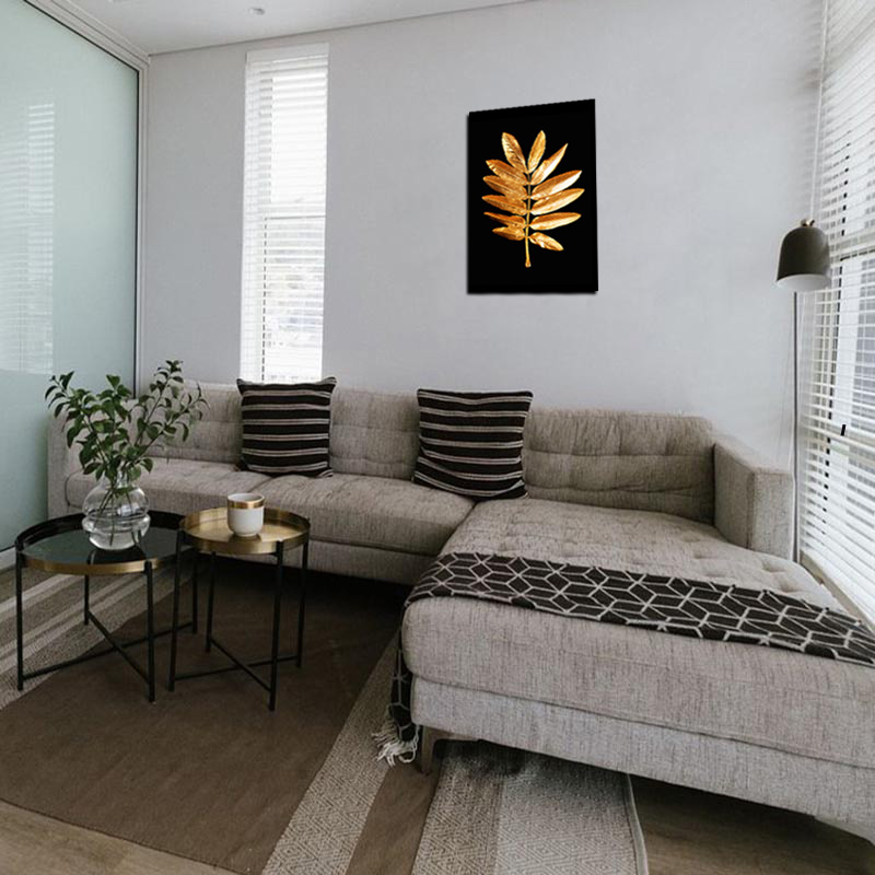 Cuadro Decorativo Moderno de hojas en dorado #75 de 40 x 60 cm