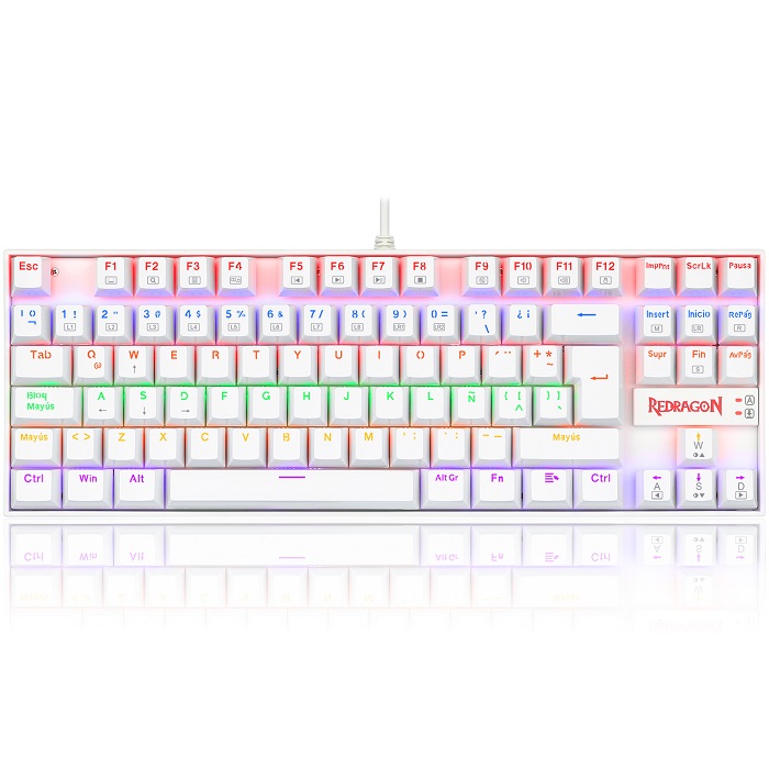 Teclado Redragon Kumara Rainbow White K552W-KR Mecanico Switch Red Gaming Español