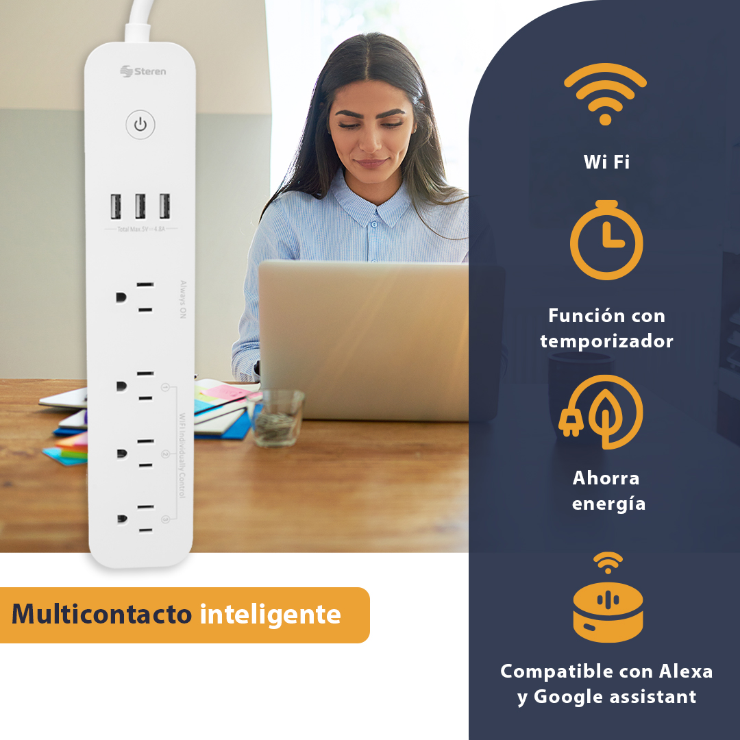 4 Pack Multicontacto Inteligente Wifi Con Cargador USB Steren