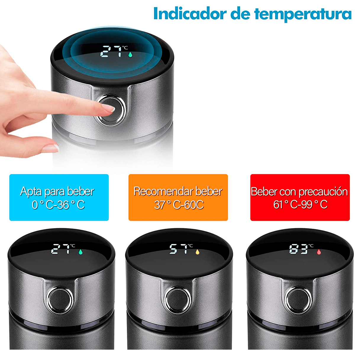 Termo Inteligente Botella , Termo Taza 500 ml/17 oz, Botella de Agua, Vaso Térmico, Pantalla LED Táctil con Temperatura, Acero Inoxidable
