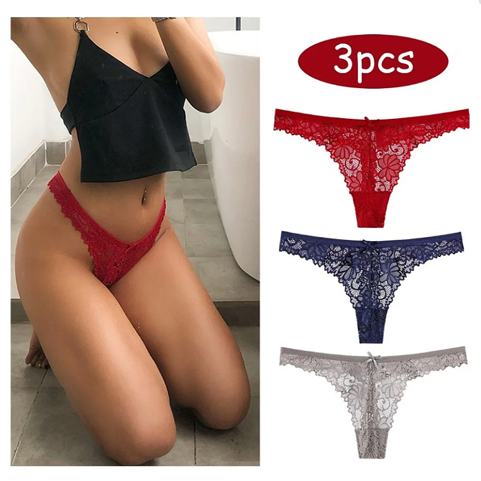 Bragas De Mujer De 3 Piezas Tanga De Encaje Sexy