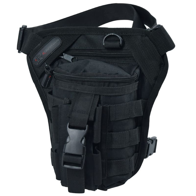 Piernera Mochila Táctica Militar Multiusos Negra, Muslera Piernera Modelo Dustyk Marca Red Baboon