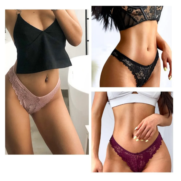 Bragas De Mujer De 3 Piezas Tanga De Encaje Sexy