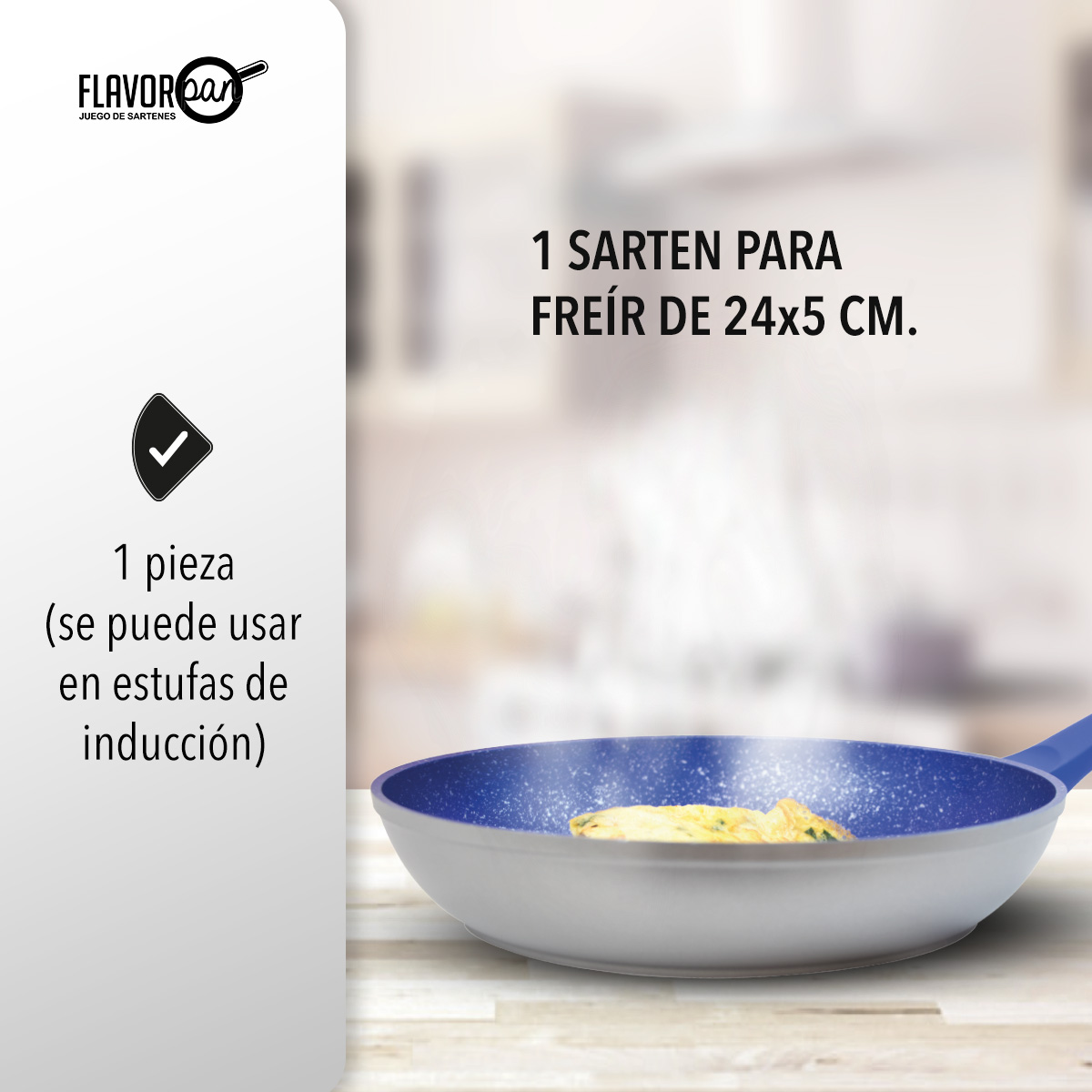 Sartén de Zafiro Antiadherente Flavor Pan  Ideal para Parrillas y Estufas de Inducción (1 Sartén Chico)