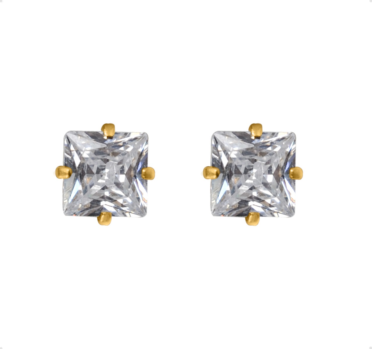 Aretes | Broqueles Oro Sólido 14k Cuadrado Zirconia 5mm