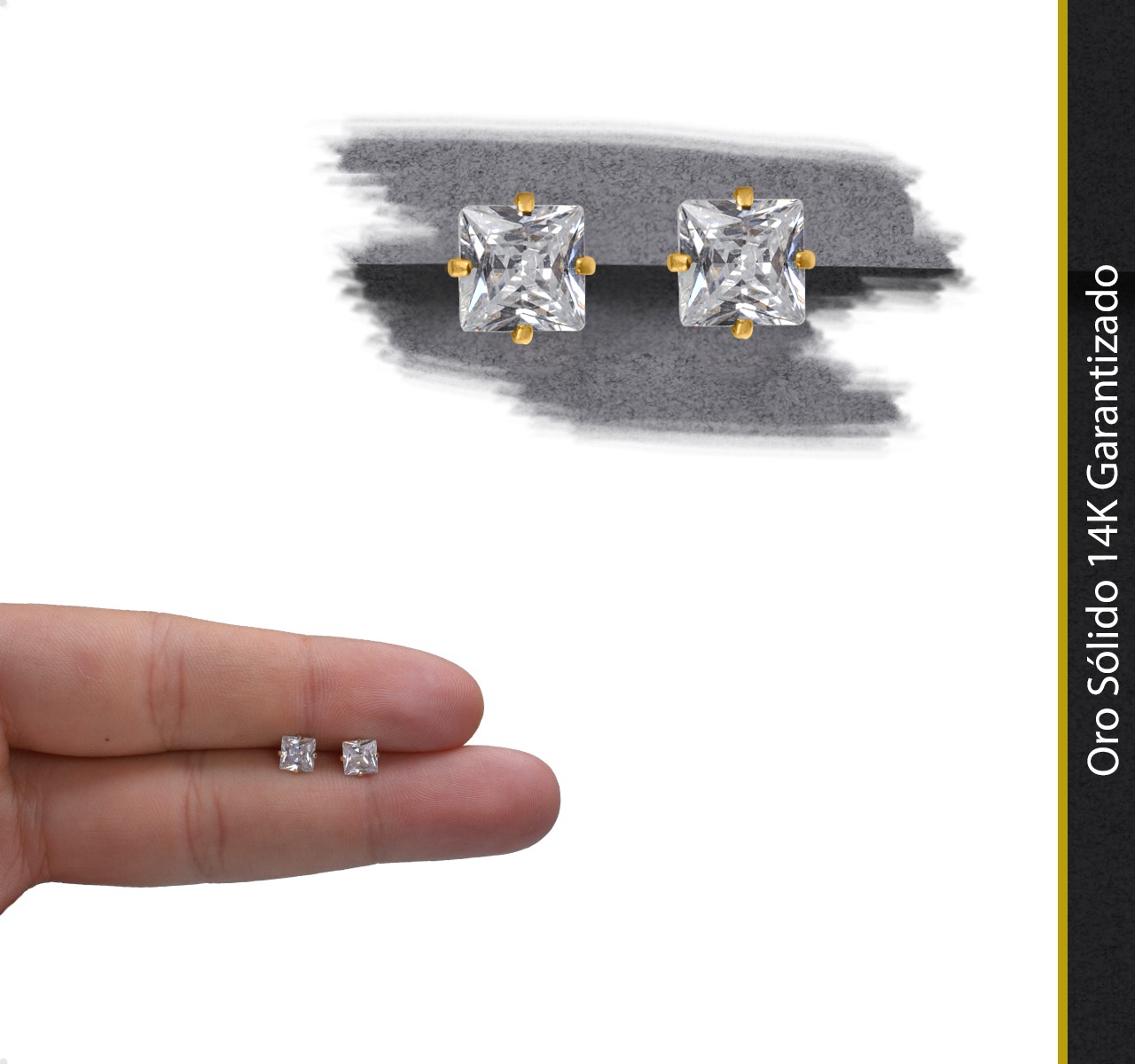 Aretes | Broqueles Oro Sólido 14k Cuadrado Zirconia 5mm