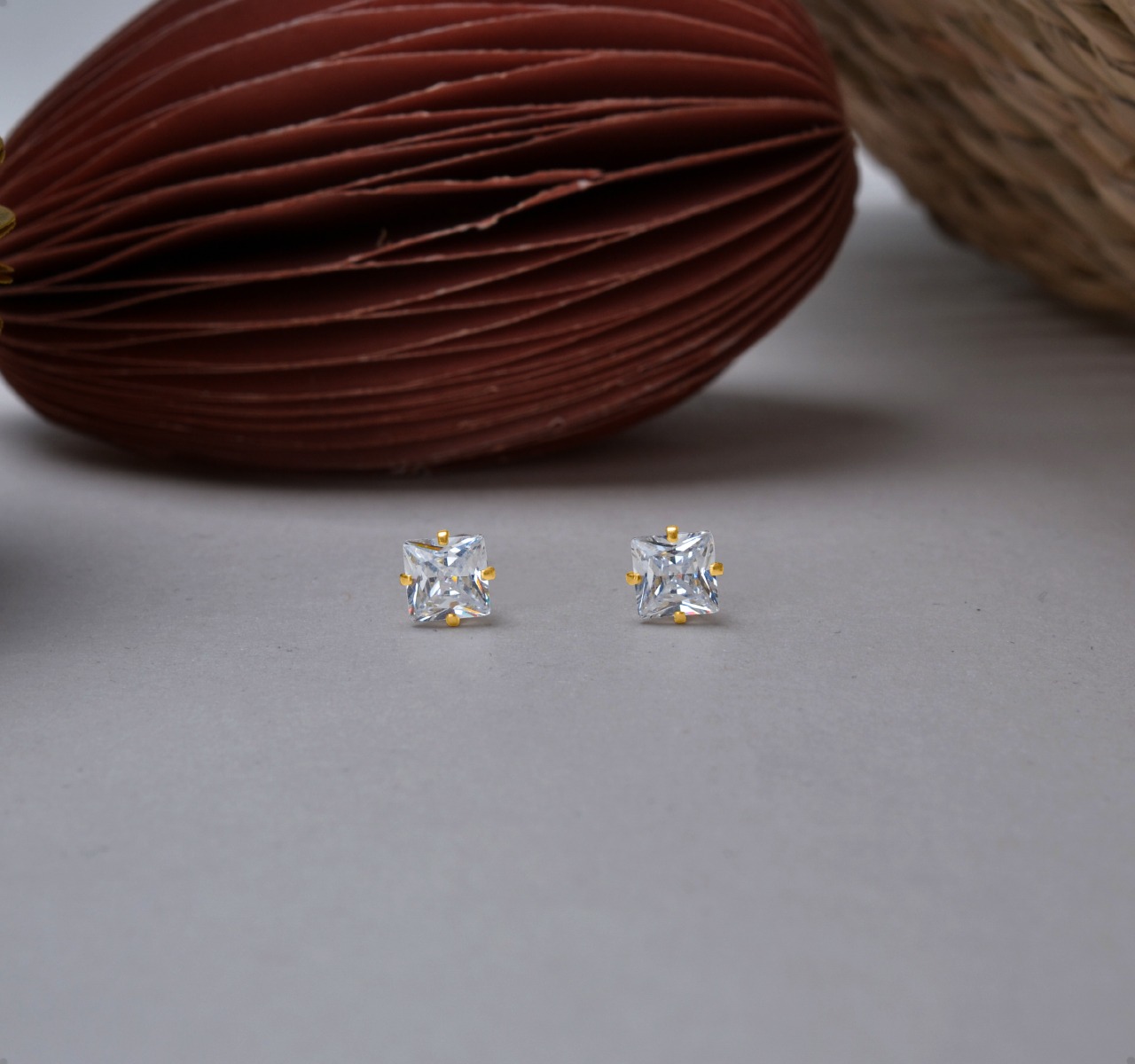 Aretes | Broqueles Oro Sólido 14k Cuadrado Zirconia 5mm