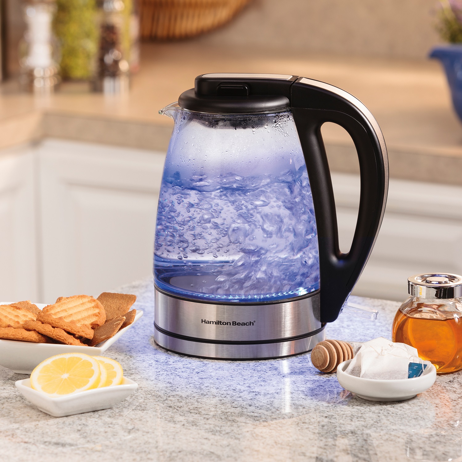 Tetera Litros Hamilton Beach 40865 Vidrio con Iluminación Azul