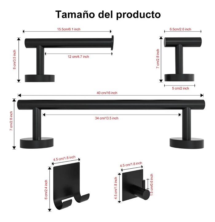 Sets De Accesorios Para Baño  7 Piezas Negro