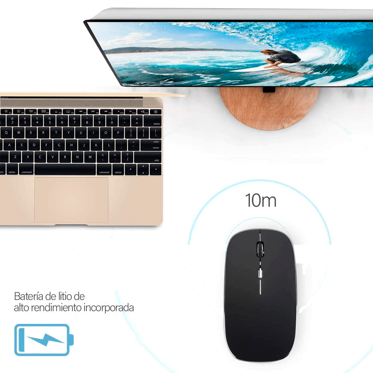 Mouse Inalámbrico, Ratón Inalámbrico Recargable Wireless óptico Silencioso de 2.4 GHz, con Receptor USB y Tipo-c Adaptador Color Negro