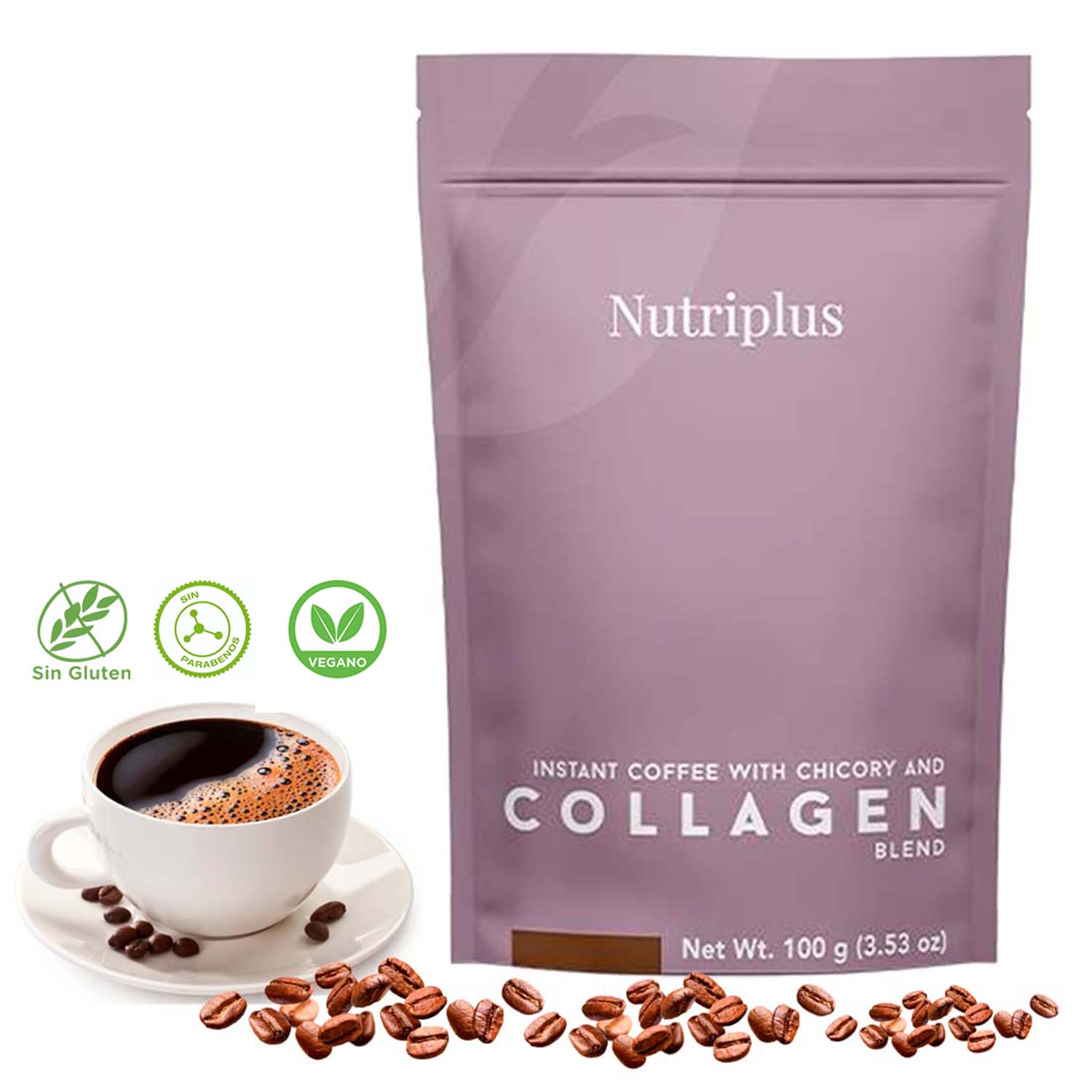 CAFÉ INSTANTANEO CON COLAGENO Nutriplus Café Instantáneo Mezcla de Achicoria con Colágeno 100gramos