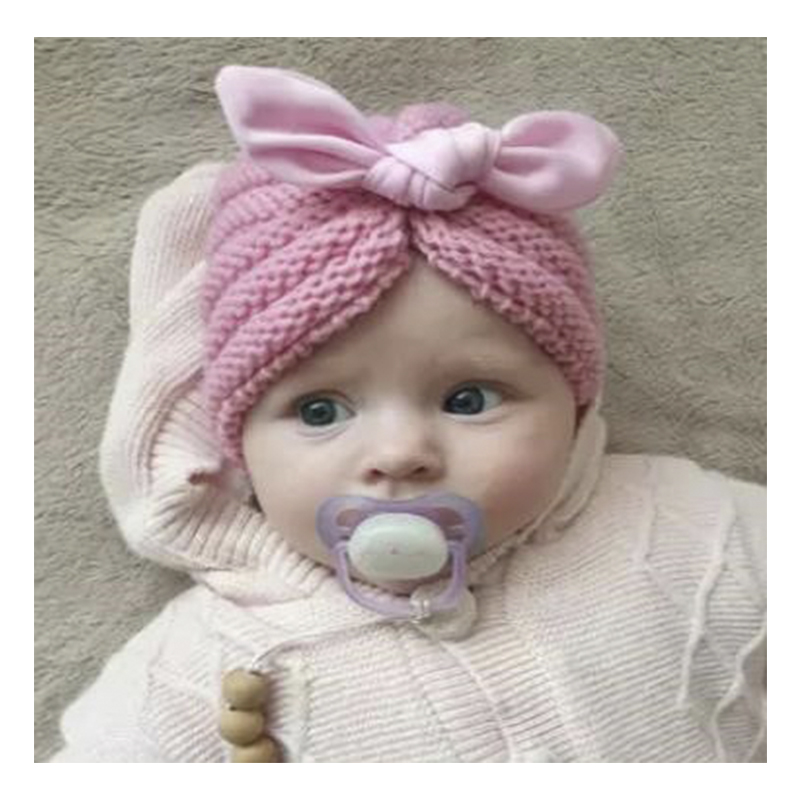 Gorro Tejido Estambre Bebé Y Niña Con Moño Rosa Turbante