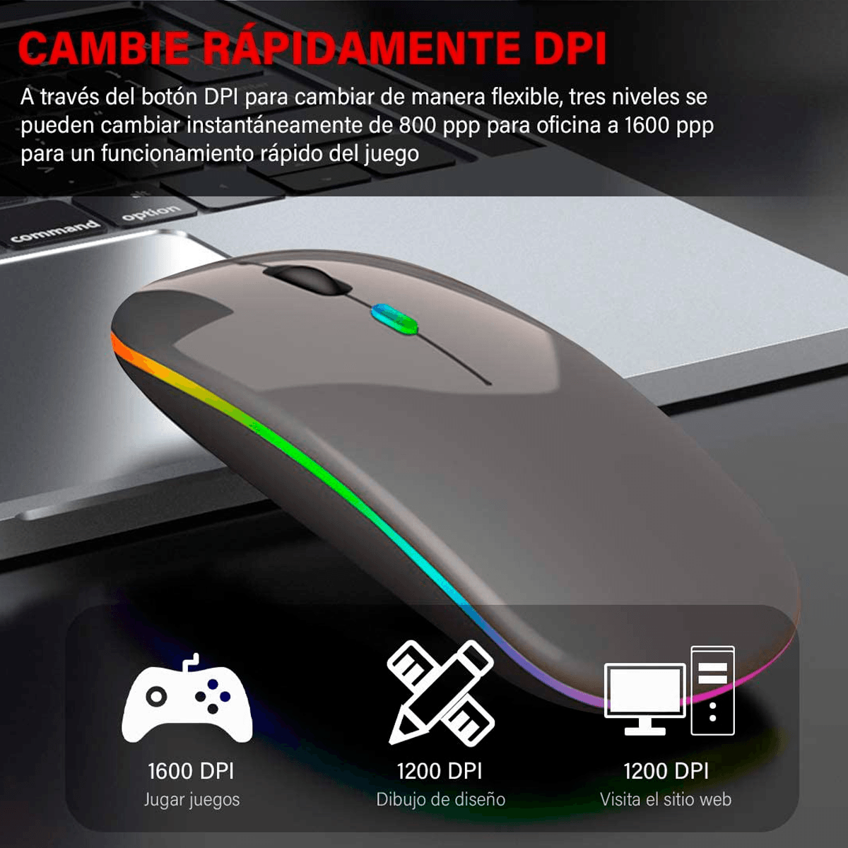 Mouse Inalámbrico, Ratón Recargable Wireless 2.4G Ergonómico óptico Silencioso Click con Receptor USB