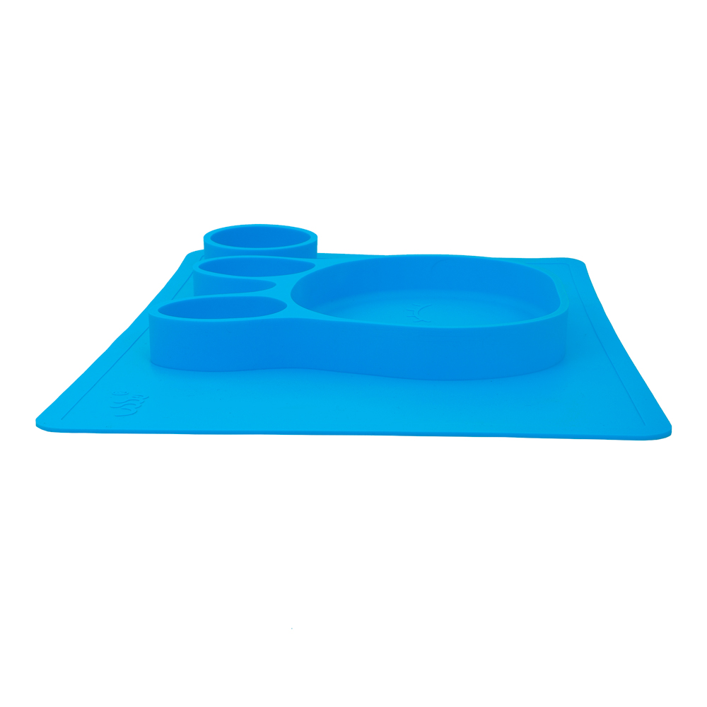 Plato Con Mantel De Silicon Para Niños En Forma De Conejo Azul