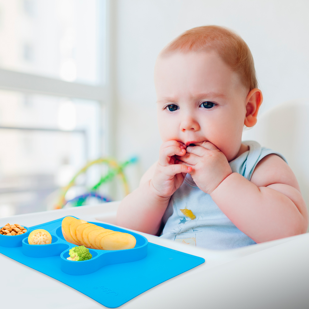 Plato Con Mantel De Silicon Para Niños En Forma De Conejo Azul