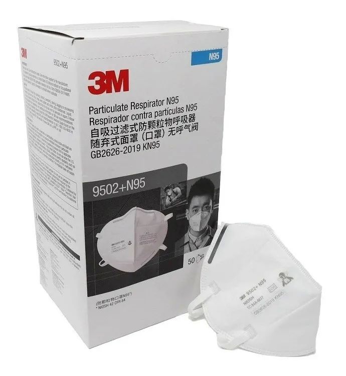 50pz - 3m 9502 N95 Respirador Contra Partículas Cubrebocas