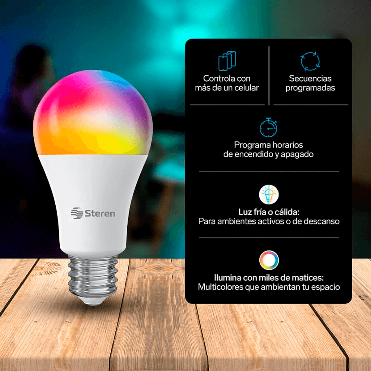 Foco LED Wi-Fi multicolor, de 10W, Luz RGB Compatible Con Alexa y Google Assistant, Temporizador Foco Inteligente Bombilla Multicolor