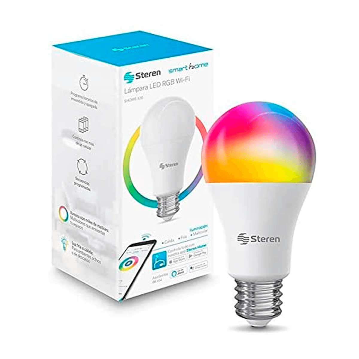 Foco LED Wi-Fi multicolor, de 10W, Luz RGB Compatible Con Alexa y Google Assistant, Temporizador Foco Inteligente Bombilla Multicolor