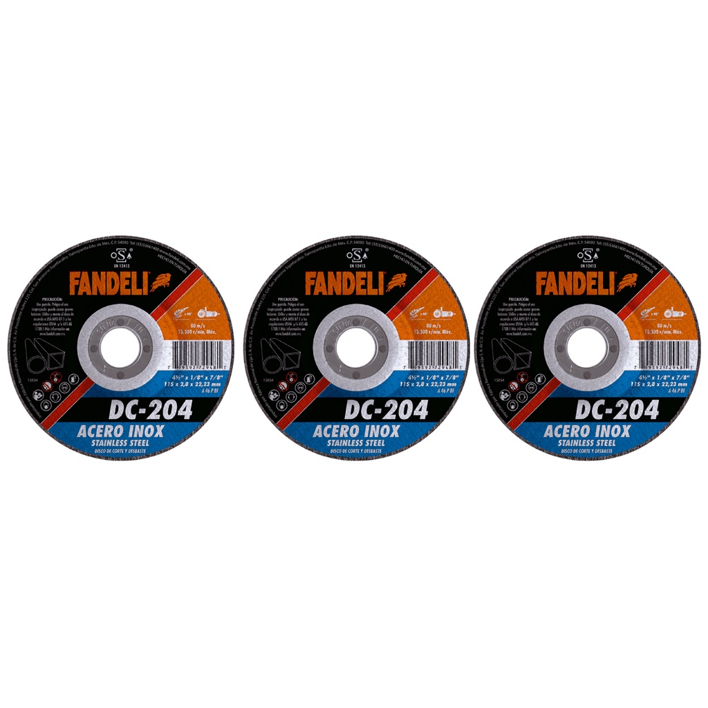 Paquete 3 Discos De Corte Dc-204 Fandeli 115 X 2,8 X 22,23mm 72948