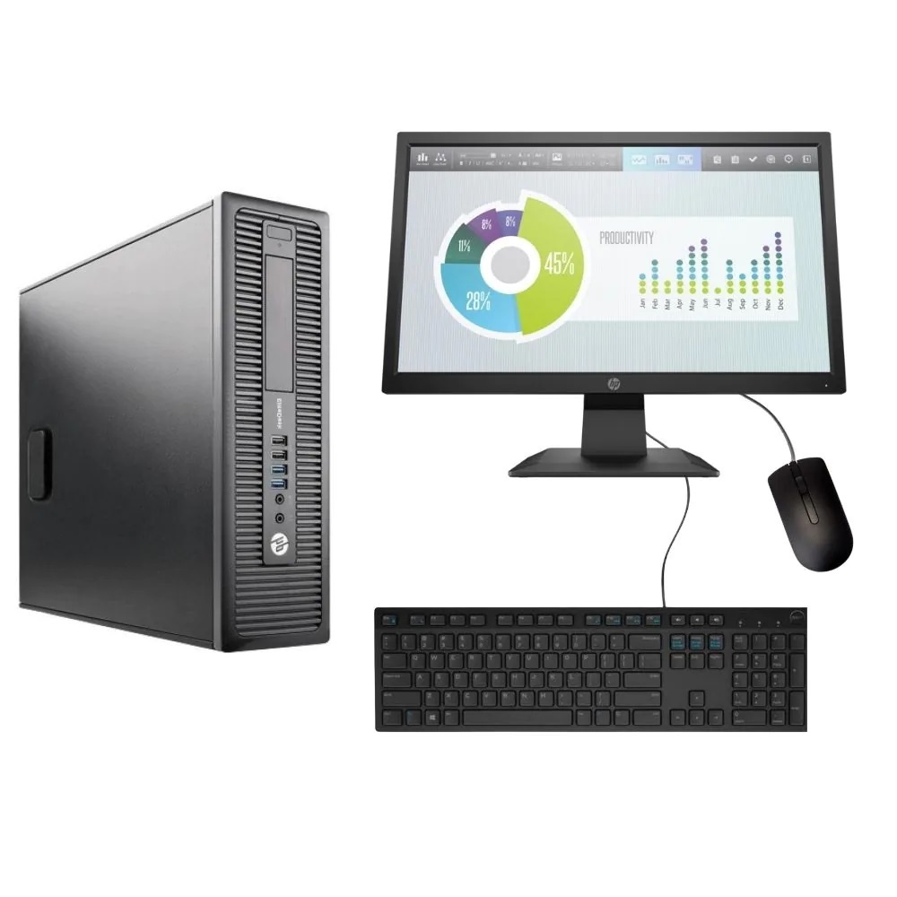 PC HP EliteDesk 800 G2 SFF-Core i5,6ta generación-8GB RAM,256GB Disco Solido-Monitor 18.5"-Windows 10 PRO- Equipo Clase A, Reacondicionado.	
