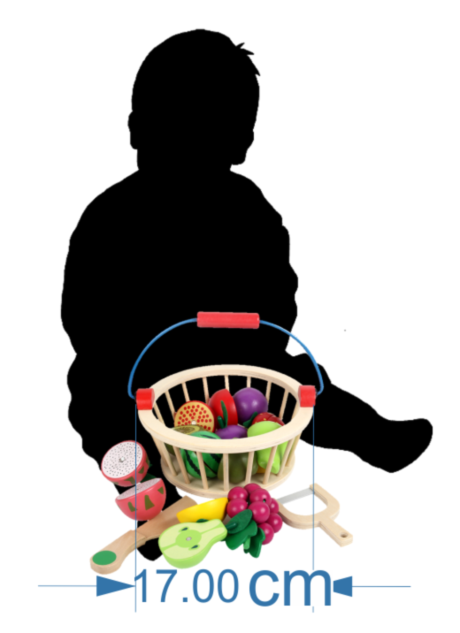 Frutas de madera y cuchillo para cortar