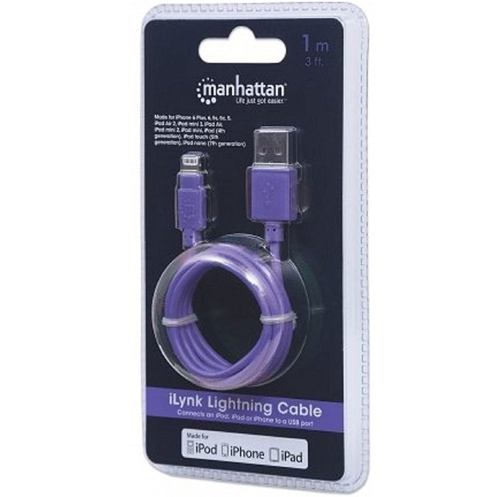 Cable USB A Lightning Manhattan iPhone Apple Morado 1 Metro 394239