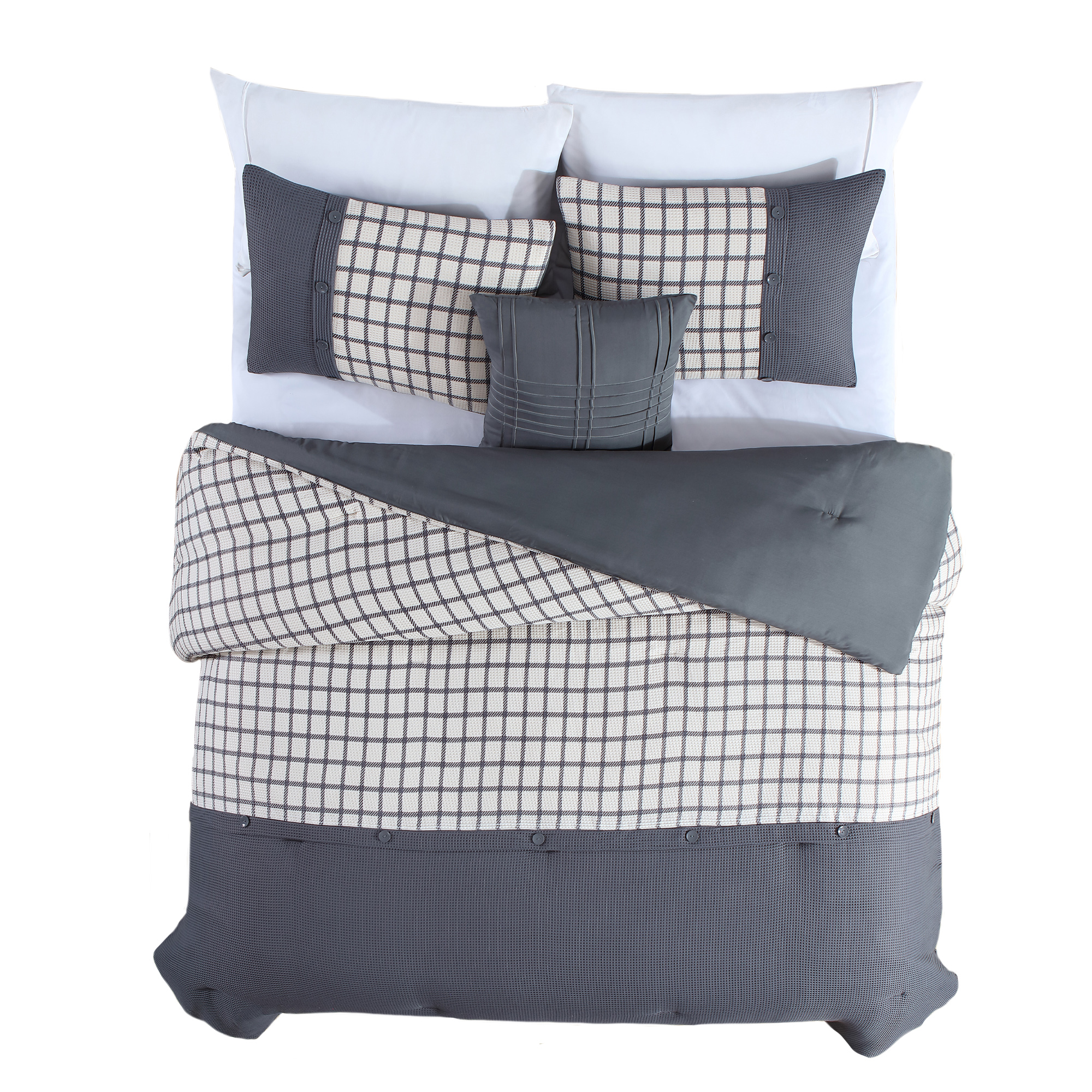 Edredón Suave 4 Pzas Queen Gris Maddox Combinado - English Laundry