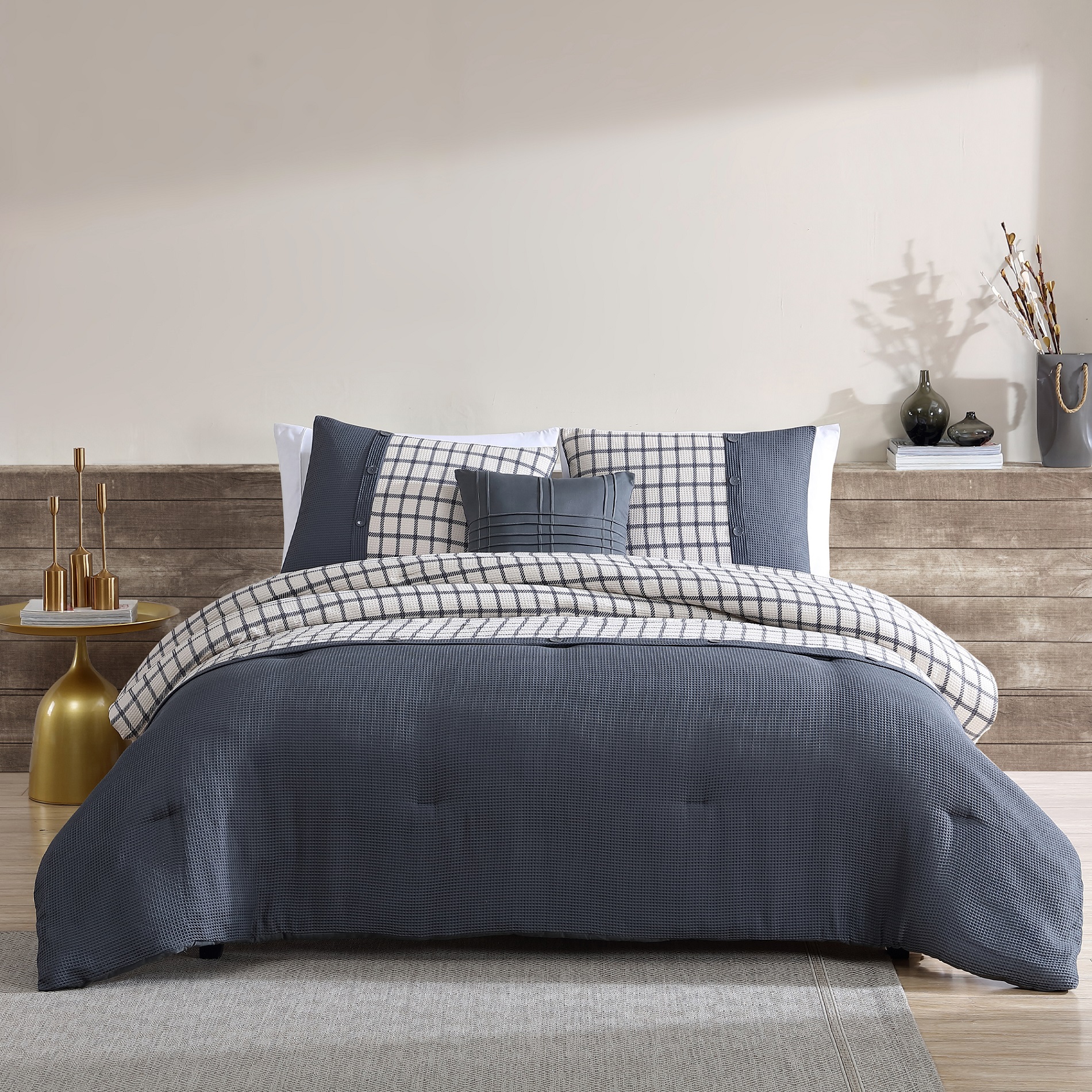 Edredón Suave 4 Pzas Queen Gris Maddox Combinado - English Laundry