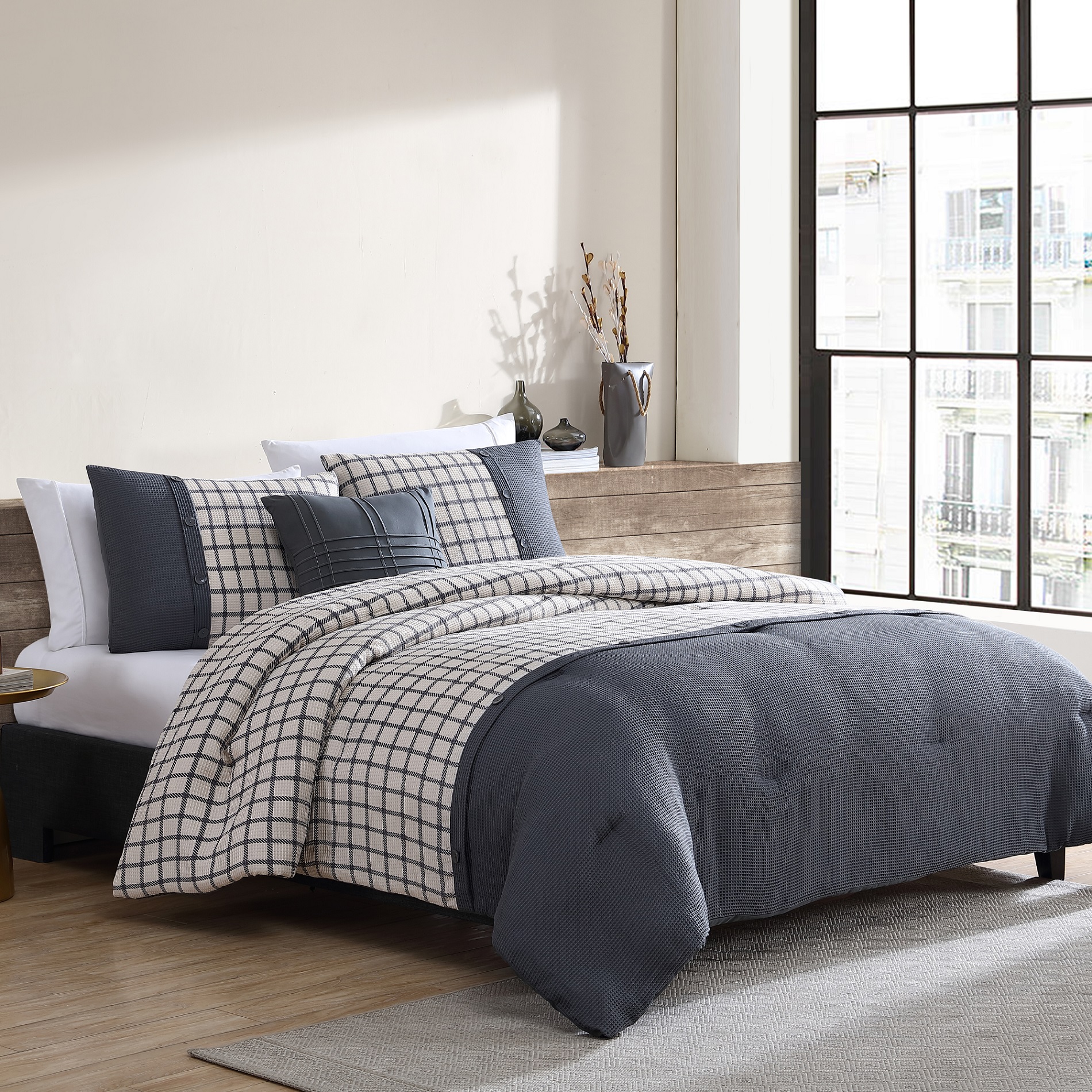 Edredón Suave 4 Pzas Queen Gris Maddox Combinado - English Laundry