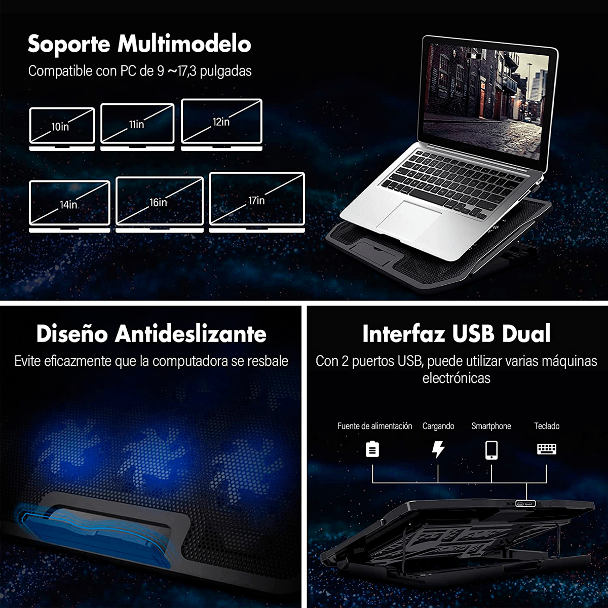 Ventilador para Laptop, Enfriador para Laptop Base De Refrigeración para Ordenador Portatil