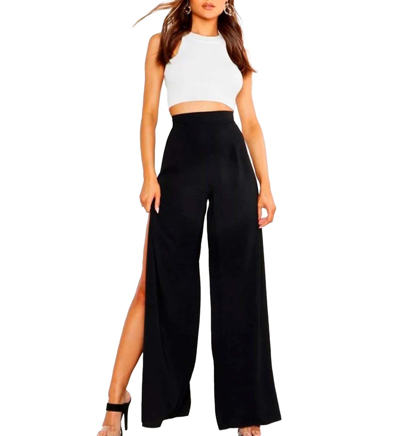 Pantalon tiro alto con aberturas
