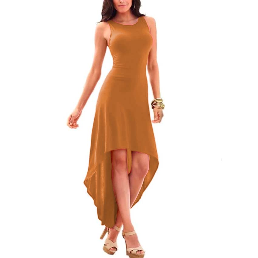 Vestido con cola de pato, cuello redondo y sin mangas