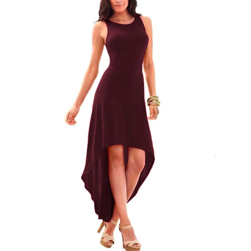 Vestido con cola de pato, cuello redondo y sin mangas