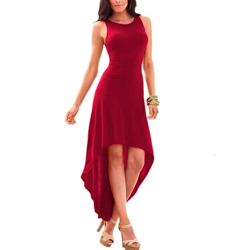 Vestido con cola de pato, cuello redondo y sin mangas