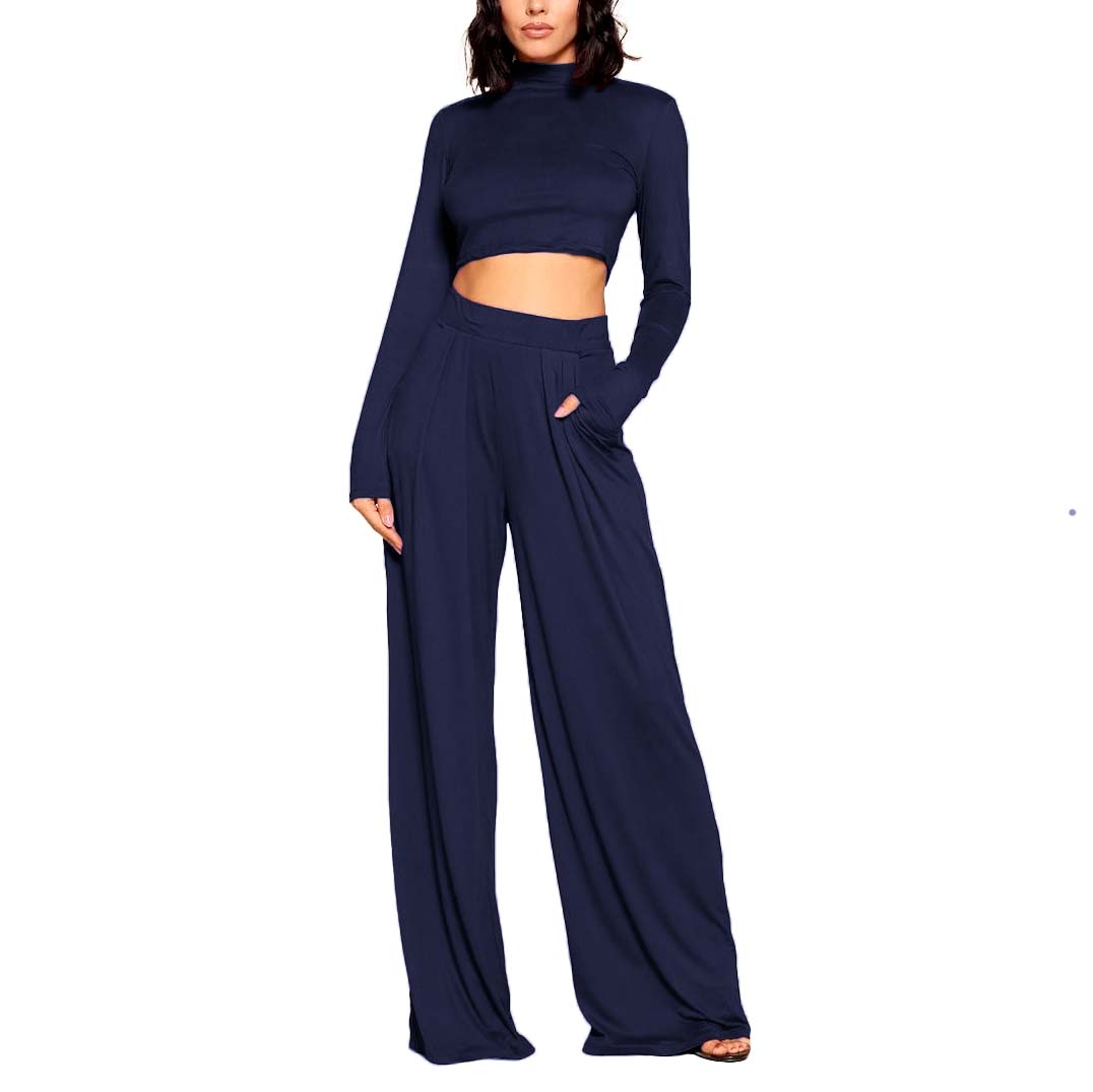 Conjunto de pantalon tiro alto, holgado y blusa manga larga