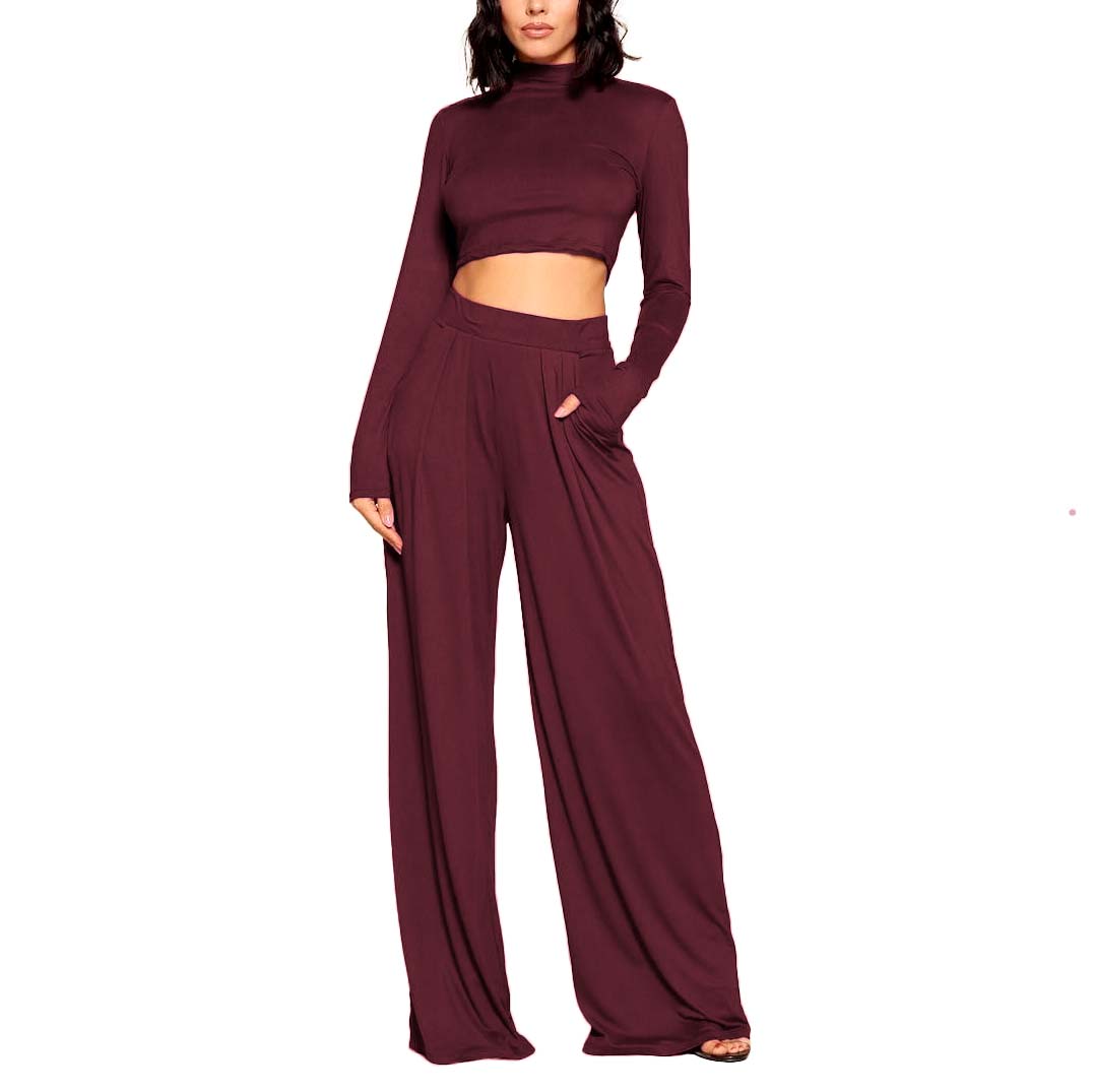 Conjunto de pantalon tiro alto, holgado y blusa manga larga