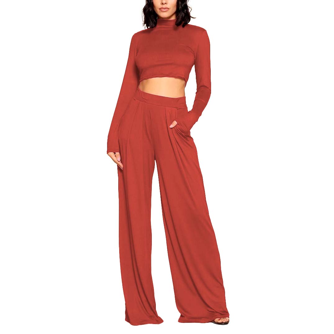 Conjunto de pantalon tiro alto, holgado y blusa manga larga