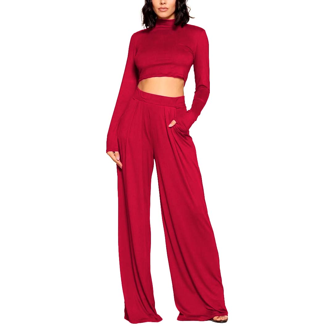 Conjunto de pantalon tiro alto, holgado y blusa manga larga