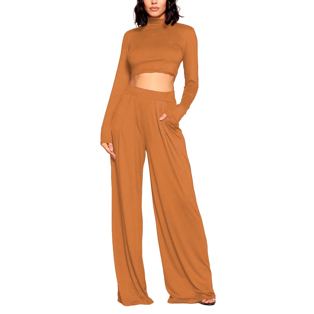 Conjunto de pantalon tiro alto, holgado y blusa manga larga