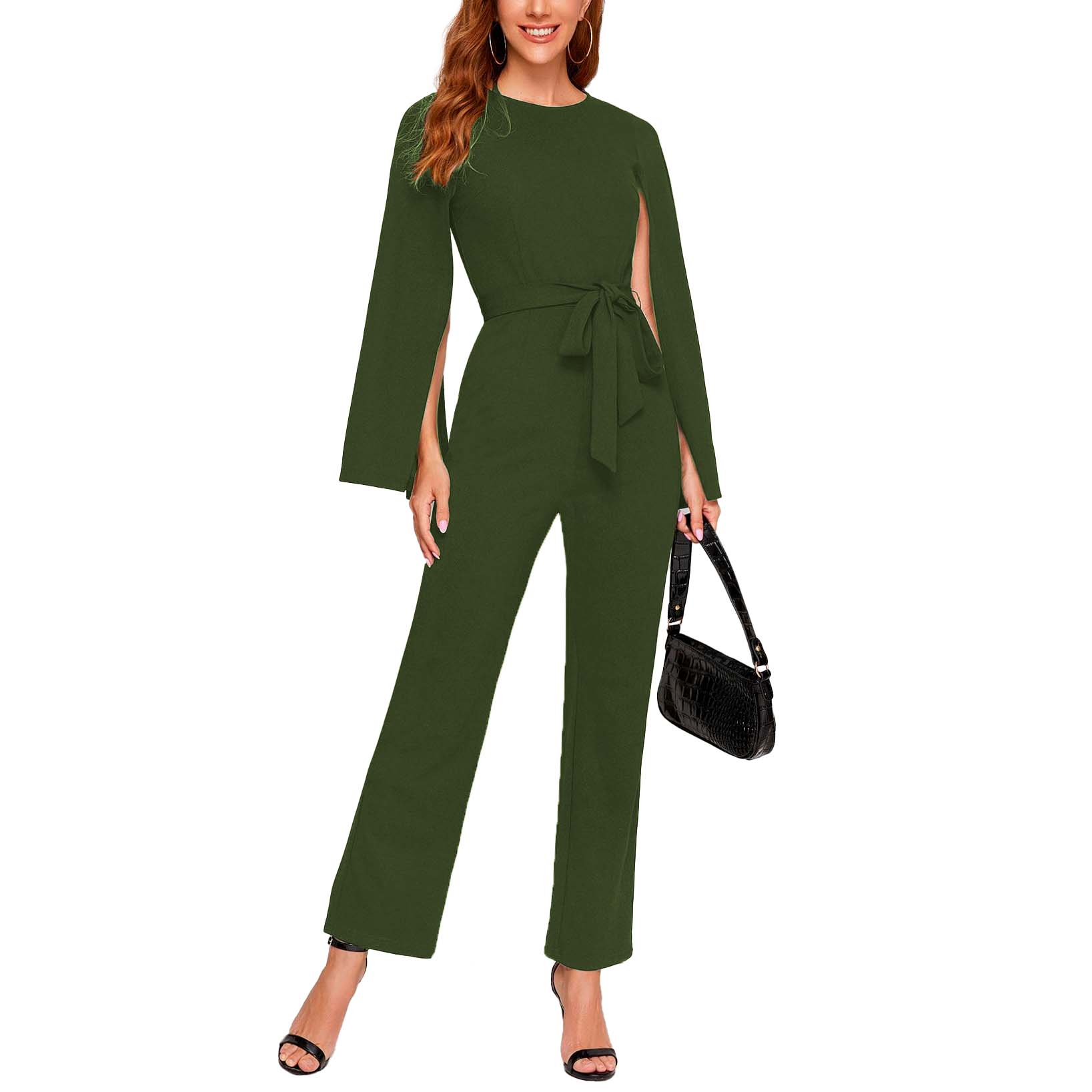 Jumpsuit mangas largas de cuello redondo y cinturón