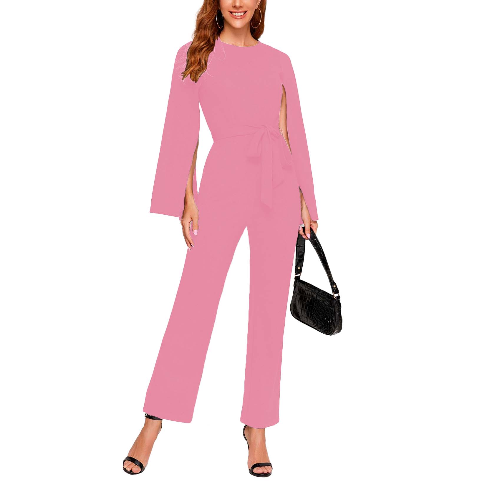 Jumpsuit mangas largas de cuello redondo y cinturón