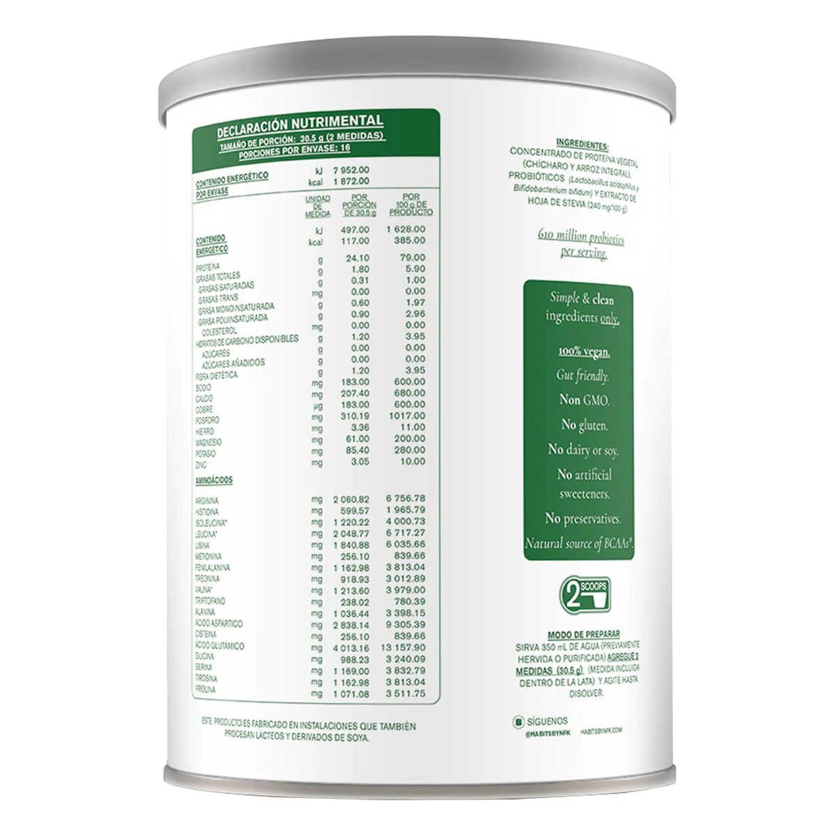 Proteína Vegana Habits  Natural Probiotic 488g