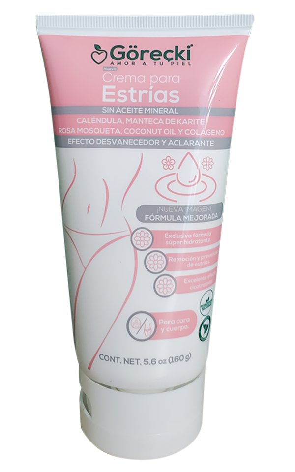 Crema para estrias blancas y rojas Gorecki sin aceite mineral y libre de parabenos