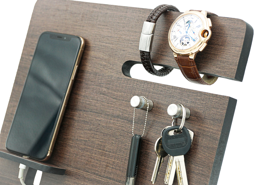 Regalo para Hombre y Mujer Organizador Celular Relojes Llaves Cartera Estación de Carga Regalo Cumpleaños Papá Buro y Escritorio Regalo San Valentín