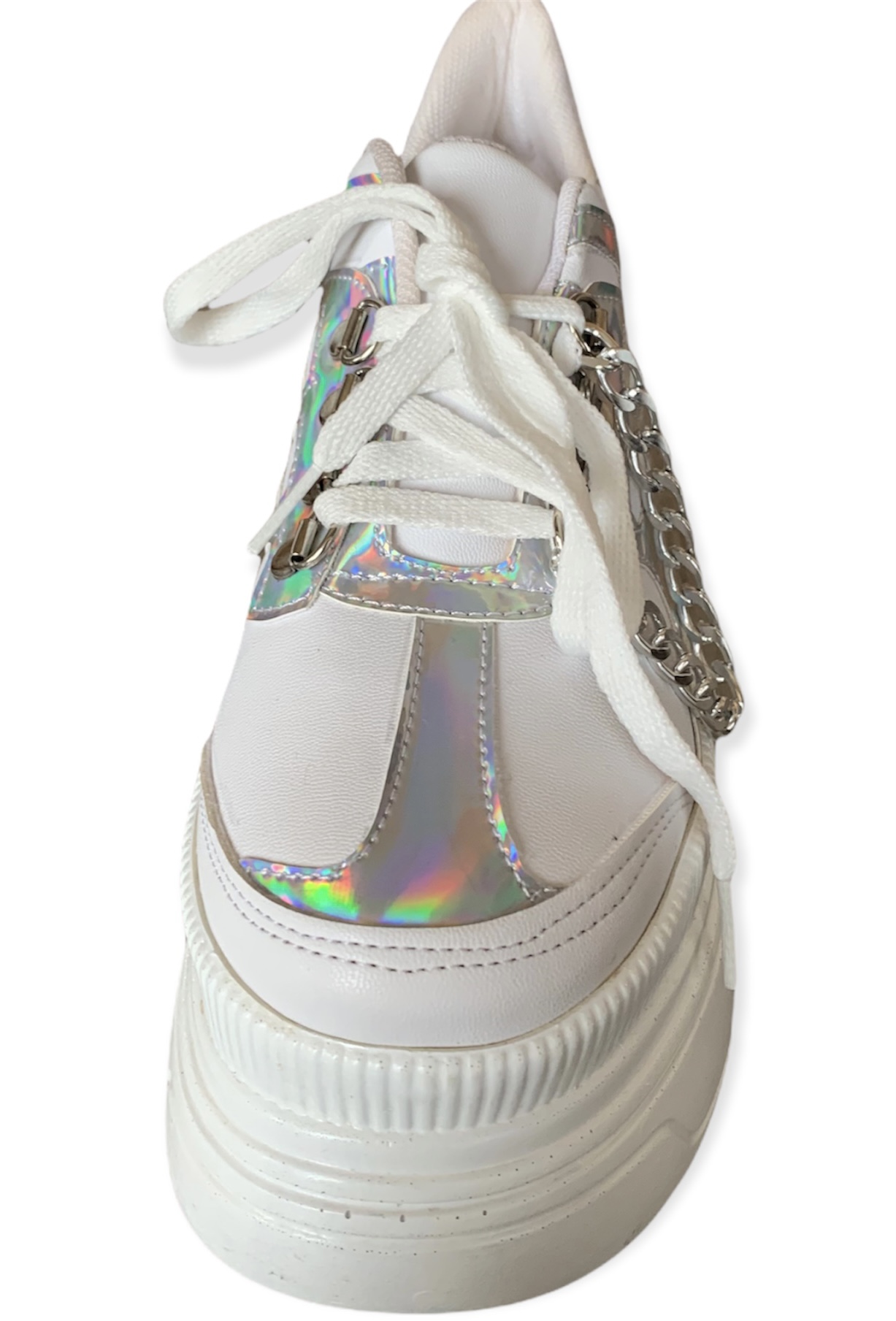 Tenis  De Plataforma De Moda Para Dama Blancos Con Plateado Plataforma 7 cm