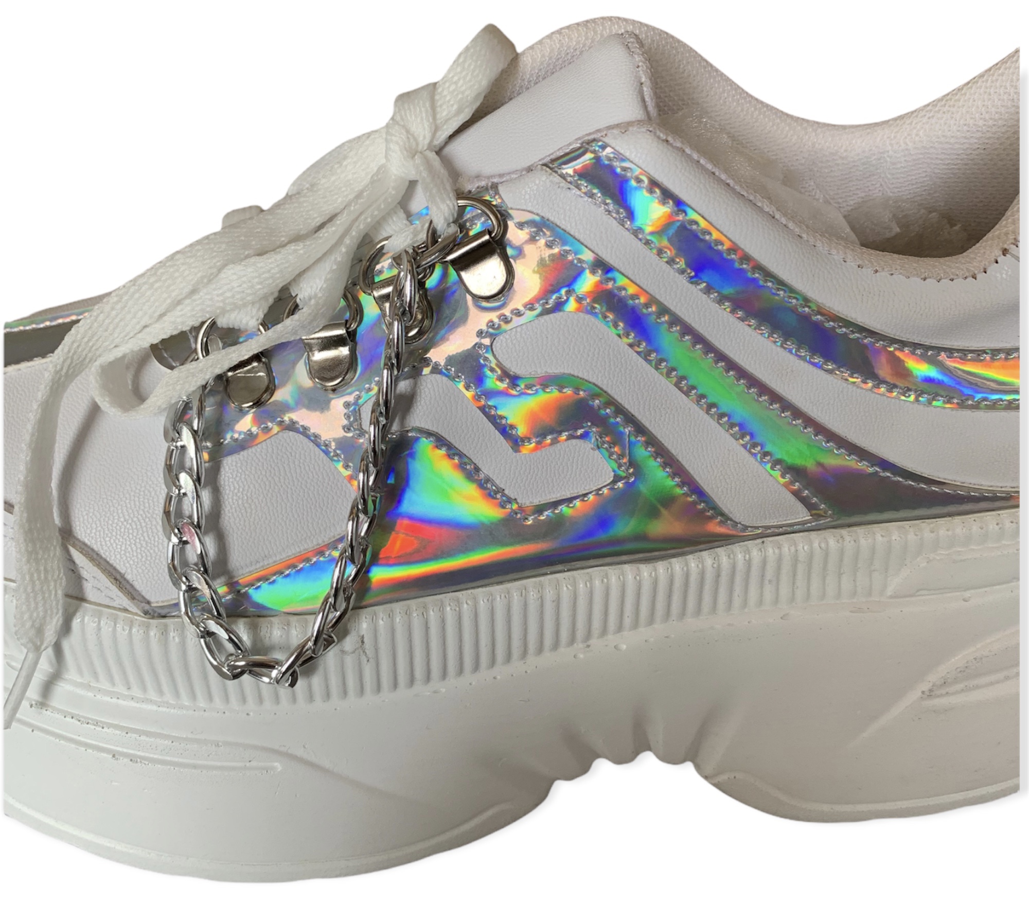 Tenis  De Plataforma De Moda Para Dama Blancos Con Plateado Plataforma 7 cm