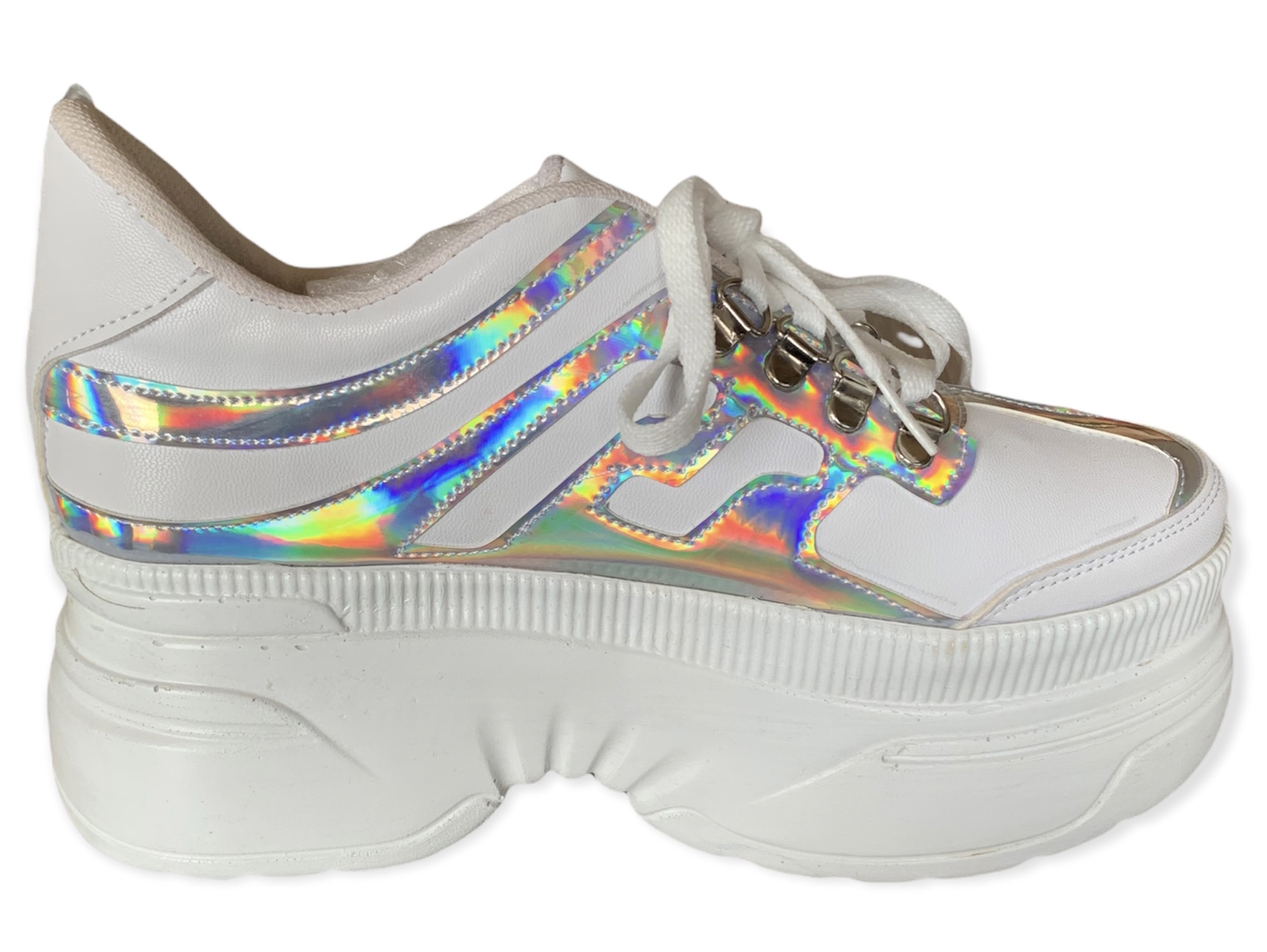 Tenis  De Plataforma De Moda Para Dama Blancos Con Plateado Plataforma 7 cm